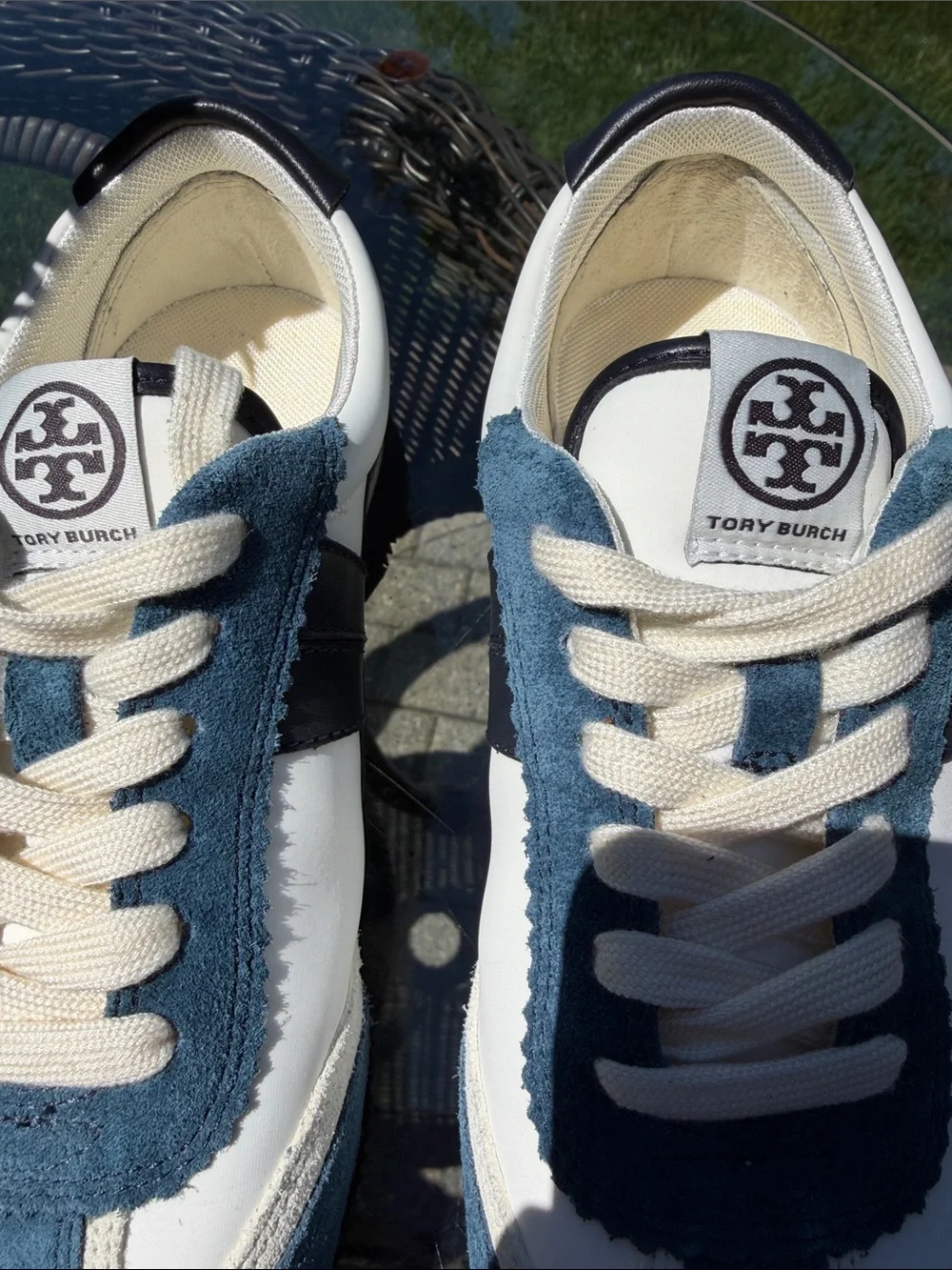 Tory Burch Blue and White Suede & Leather Sneakers